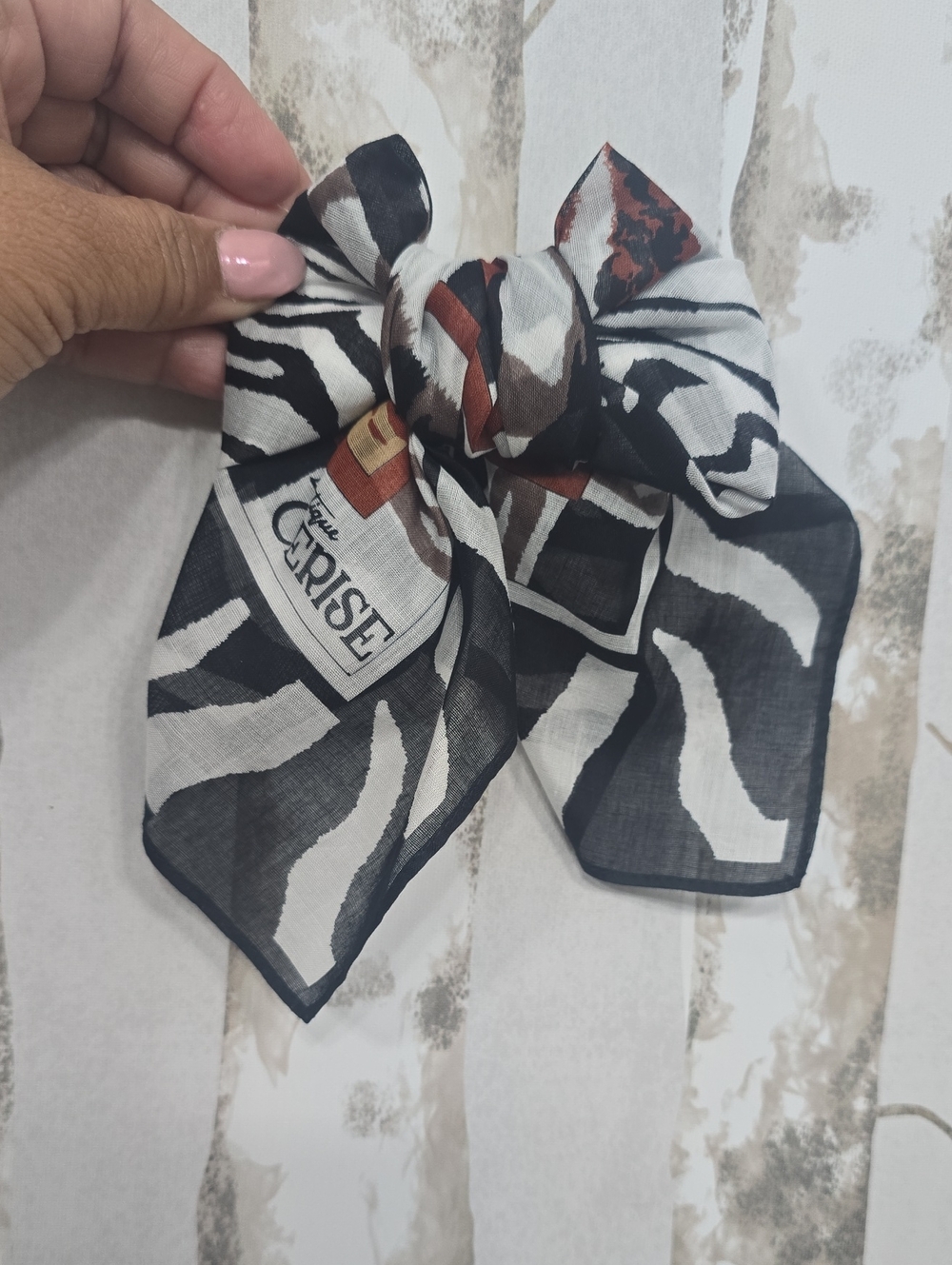 Black & White Zebra Print Silk Scarf for Neck, Bag Or Hair Bow